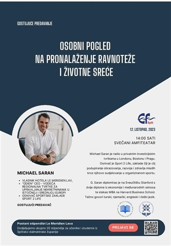 Lecture by Michael Saran - owner of Grand Hotel Lav and Odien group: “Personal view on finding balance and happiness in life"