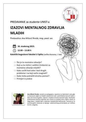 KBF Split za sve studente UNIST-a organizira predavanje na temu izazova mentalnog zdravlja