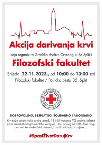 Akcija darivanja krvi na Filozofskom fakultetu Sveučilišta u Splitu